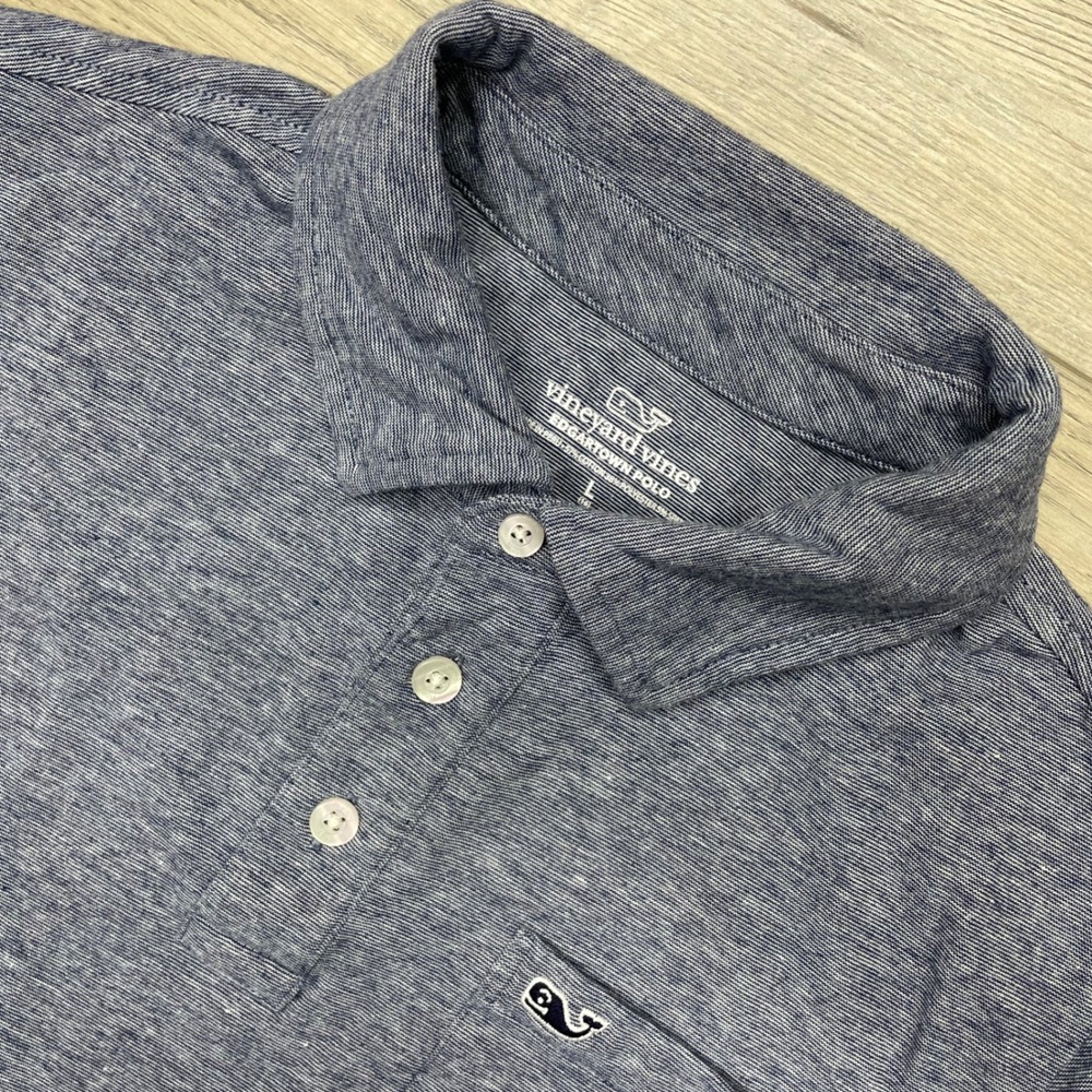Vineyard Vines Edgartown Polo Boys L Blue Gray Heathered Short Sleeve Pocket